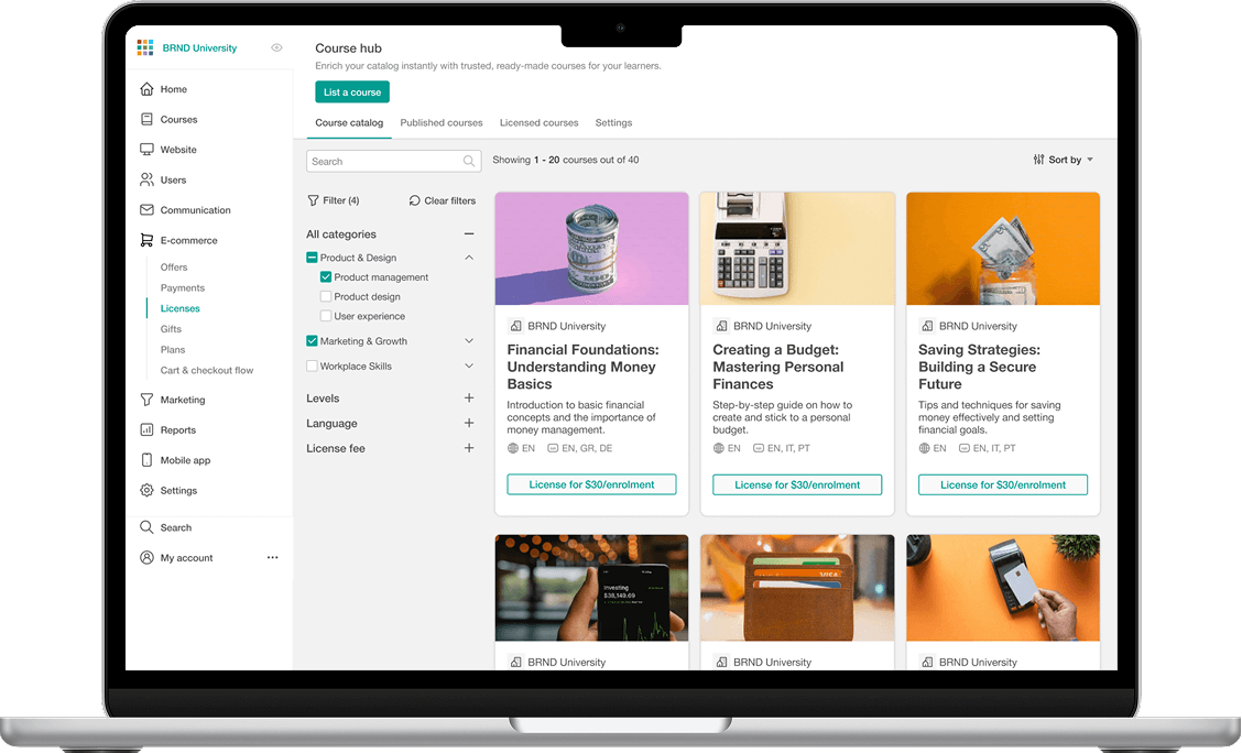 LearnWorlds platform features illustration