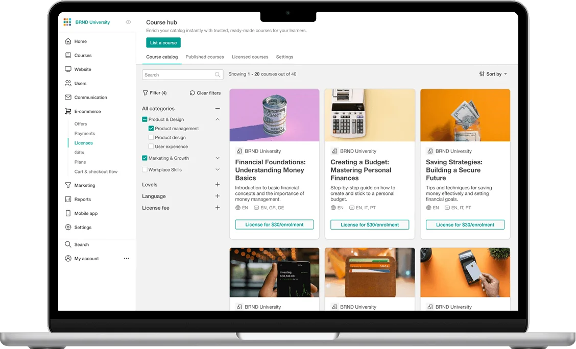 LearnWorlds platform features illustration