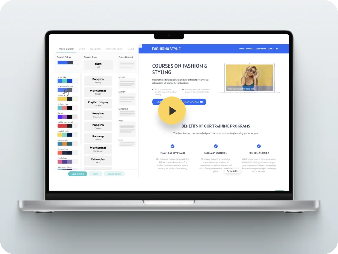 Choose out of multiple themes the one that works for your educational website.