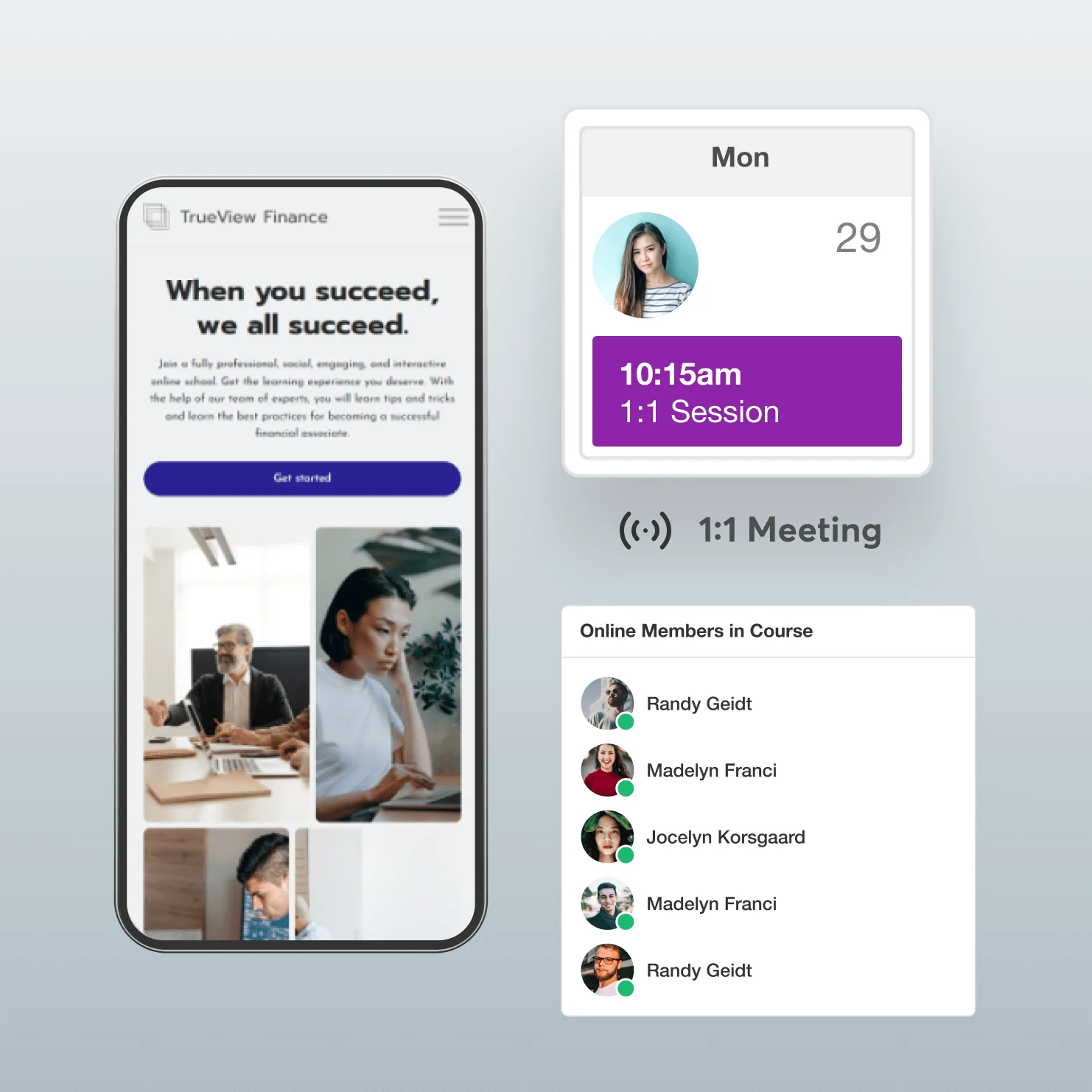 A mobile community of financial education. Showing student images on the mobile app.