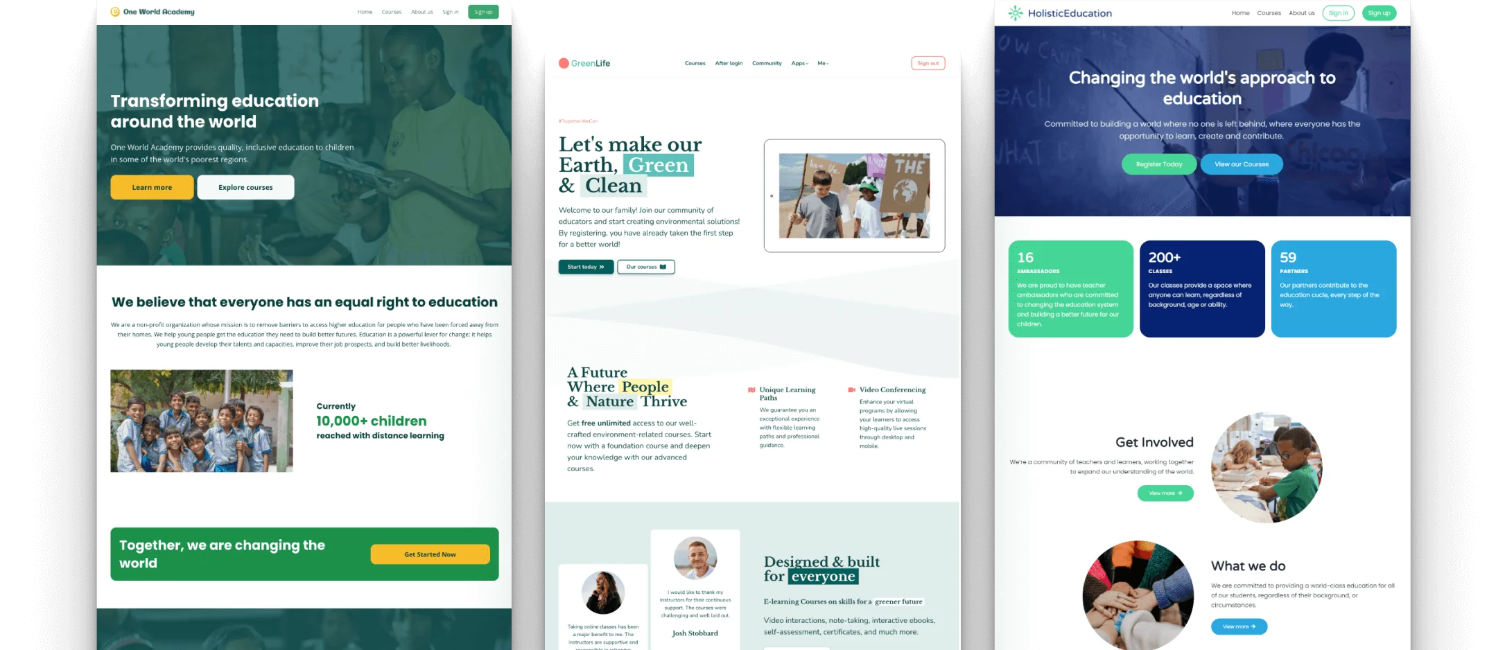 Showcasing the non-profit website templates of LearnWorlds. Educating volunteers and communities through your website.