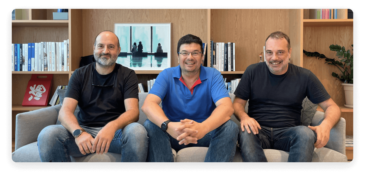 From left to right is Panos Siozos, the CEO and co-founder of LearnWorlds, George Palaigeorgiou, the CPO and co-founder of LearnWorlds, and Fanis Despotakis, the CTO and co-founder of LearnWorlds.