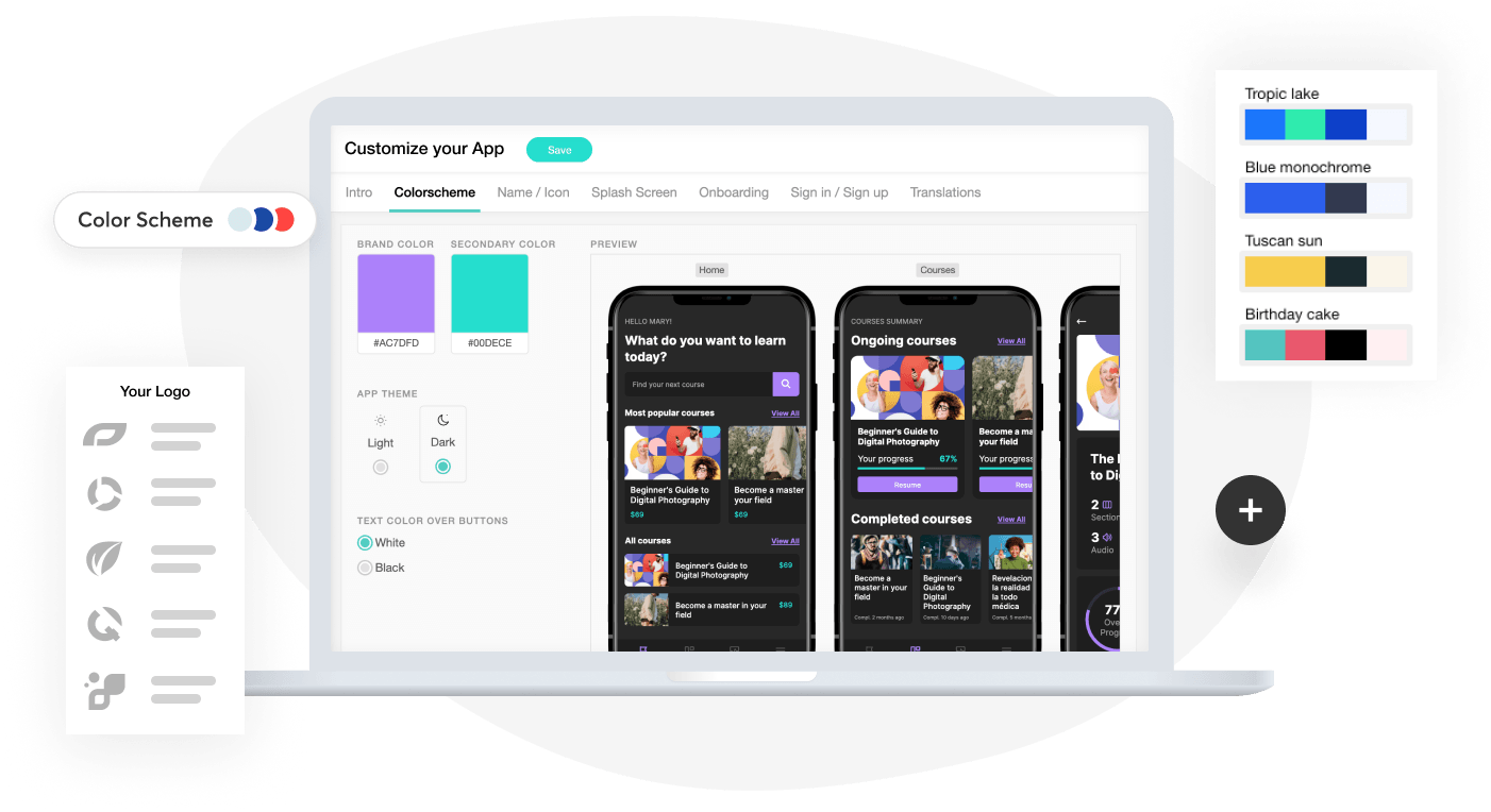 LearnWorlds mobile authoring page.