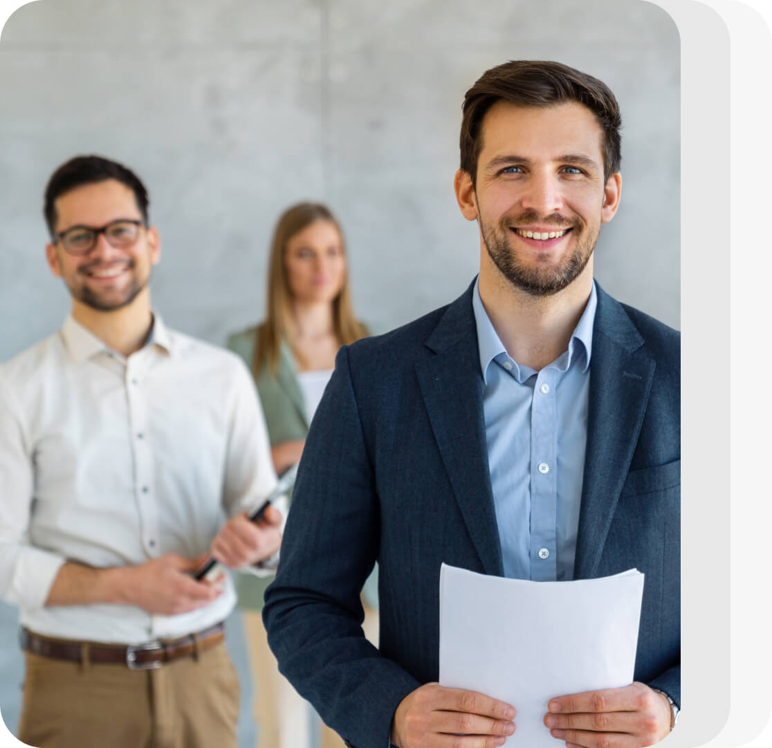 A picture of three business persons taking a customer education course through an engaging class.