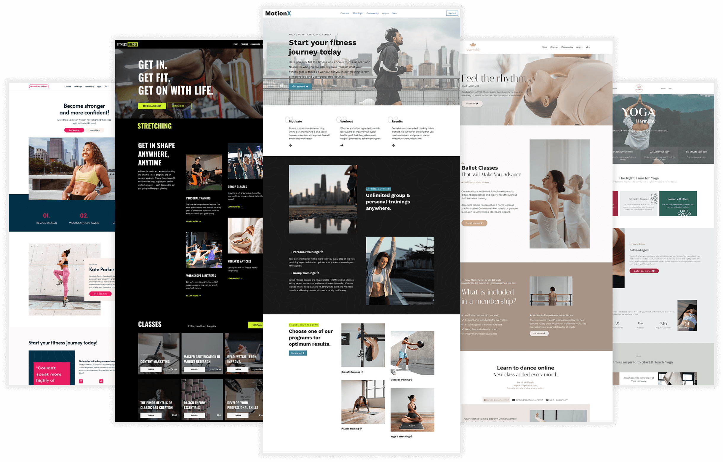 Showcasing the fitness website templates of LearnWorlds. Selling fitness training through your own website.