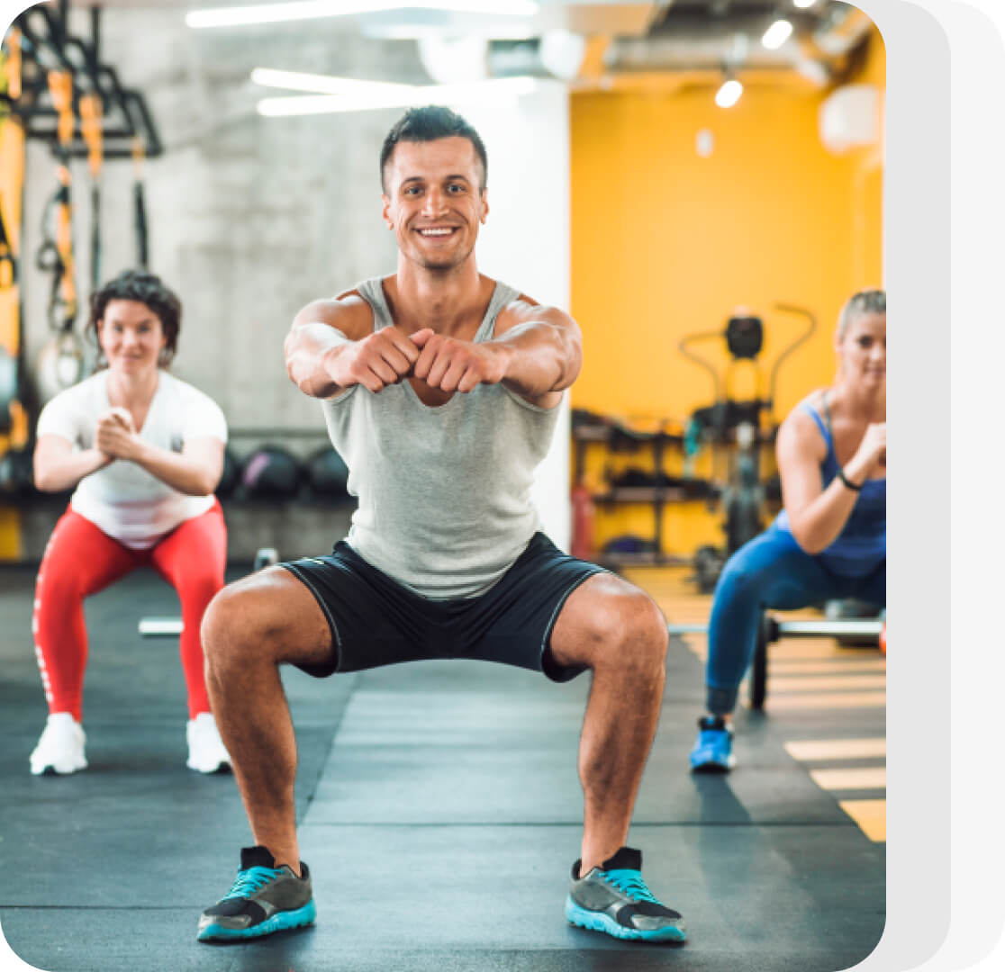 A fitness trainer teaching a class before transitioning to elearning.