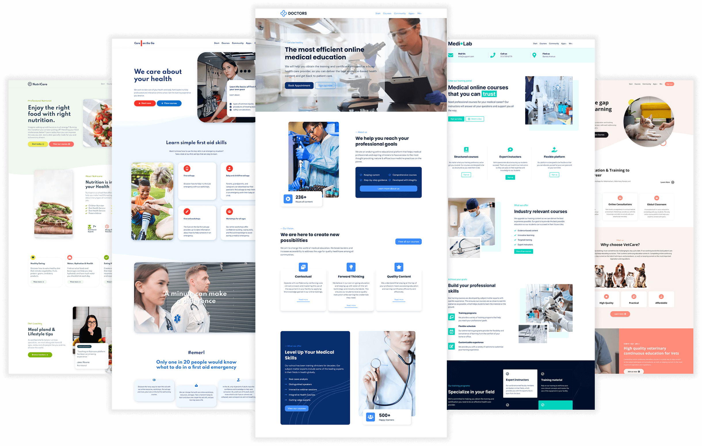 Showcasing the medical website templates of LearnWorlds. Selling medical education and patient education services through your own website.
