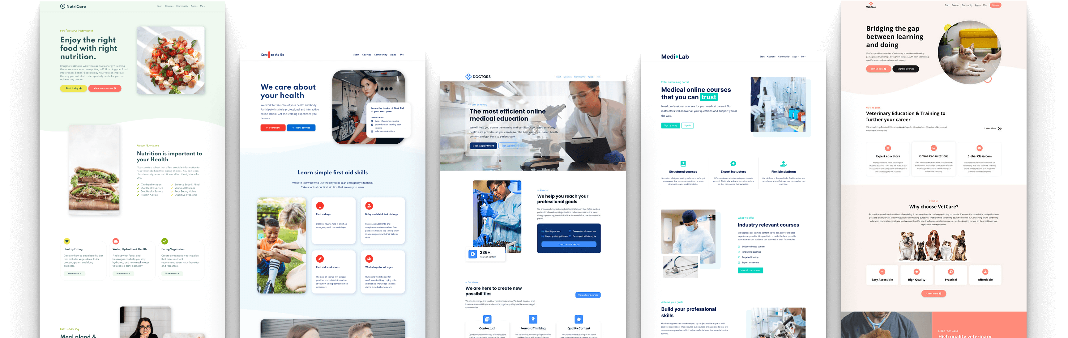 Showcasing the medical website templates of LearnWorlds. Selling medical education and patient education services through your own website.