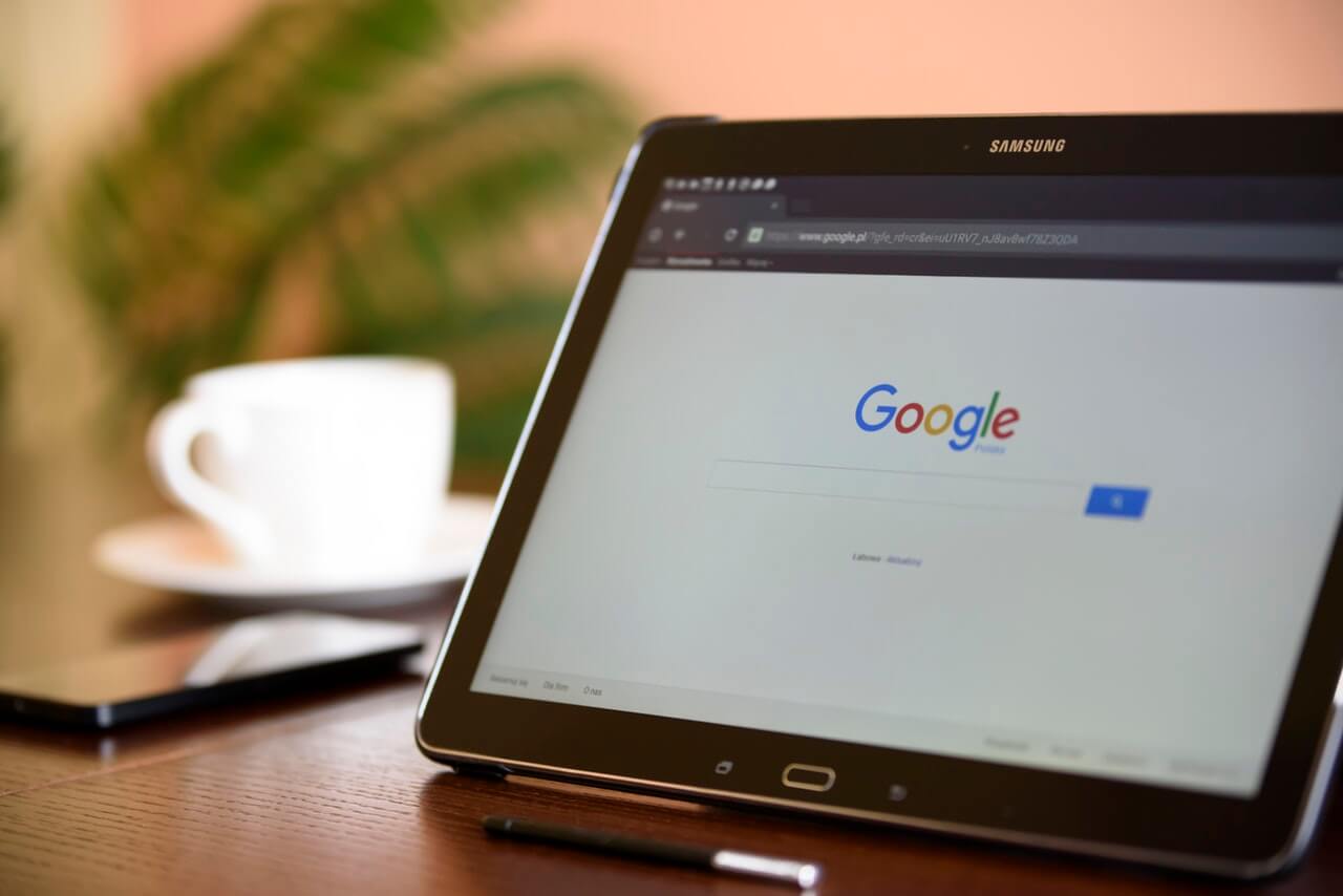Tablet with the Google window open.