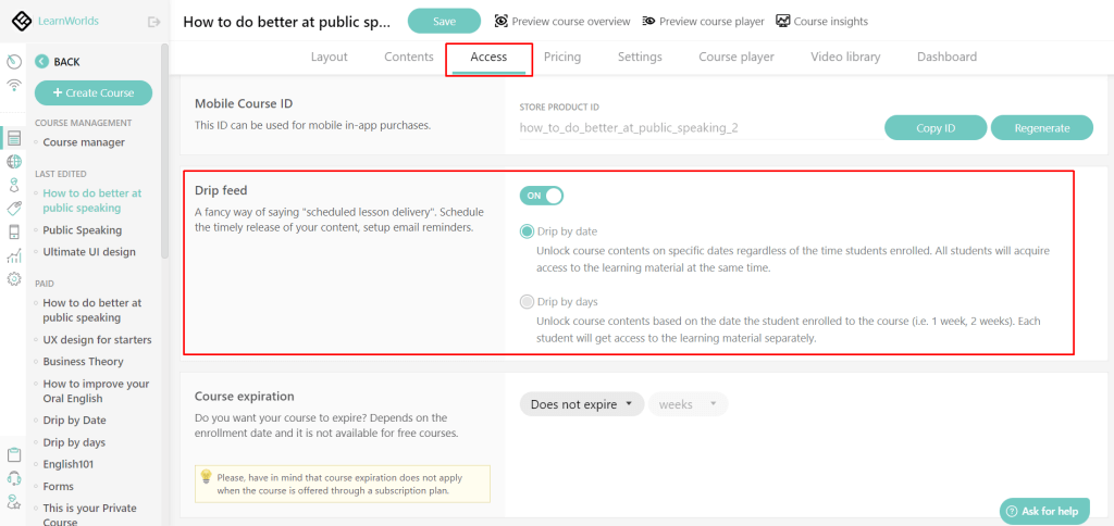 drip feed your course with LearnWorlds