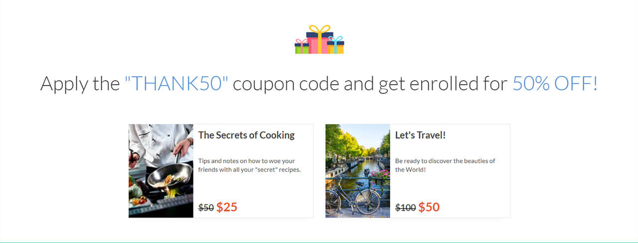 thank you page unique coupons
