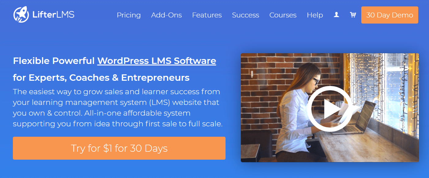 A screenshot showing a part of Lifter LMS' website.