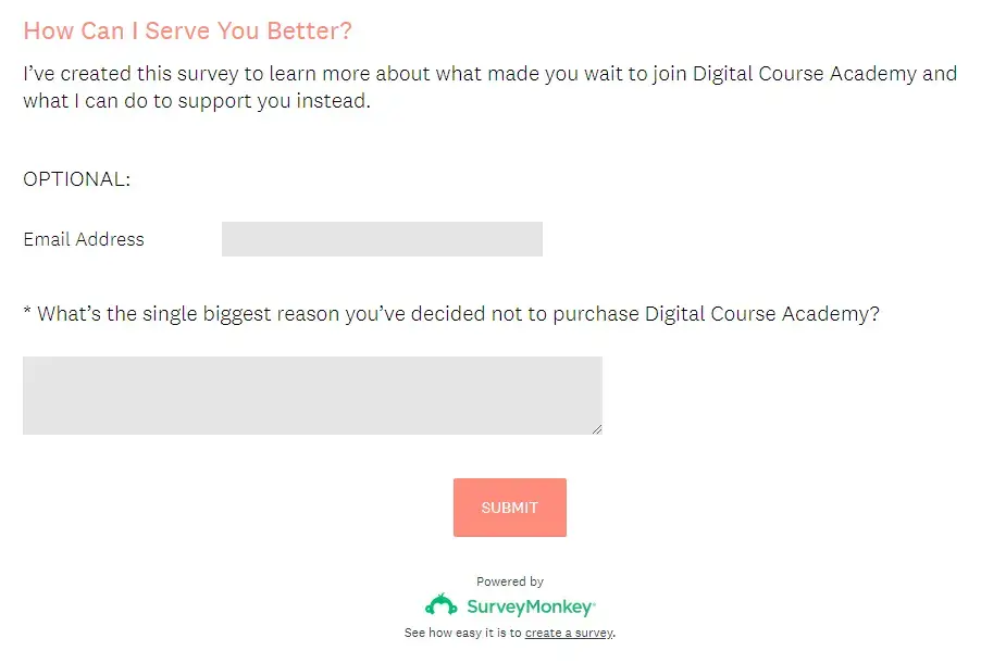 A screenshot showing Amy Porterfield's survey page.