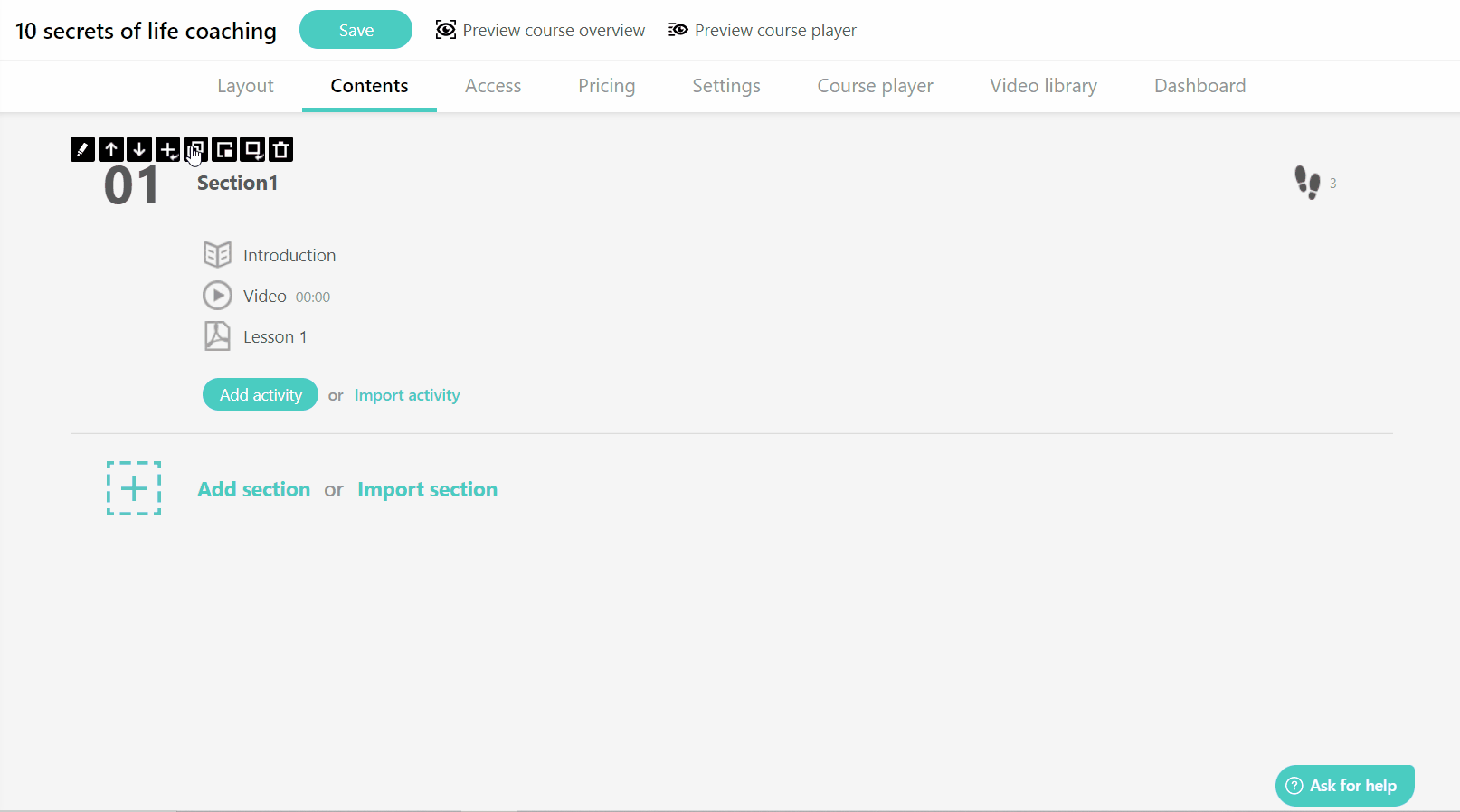 A GIF showing the Course Contents inside LearnWorlds.
