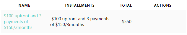 Example of a payment plan for $550