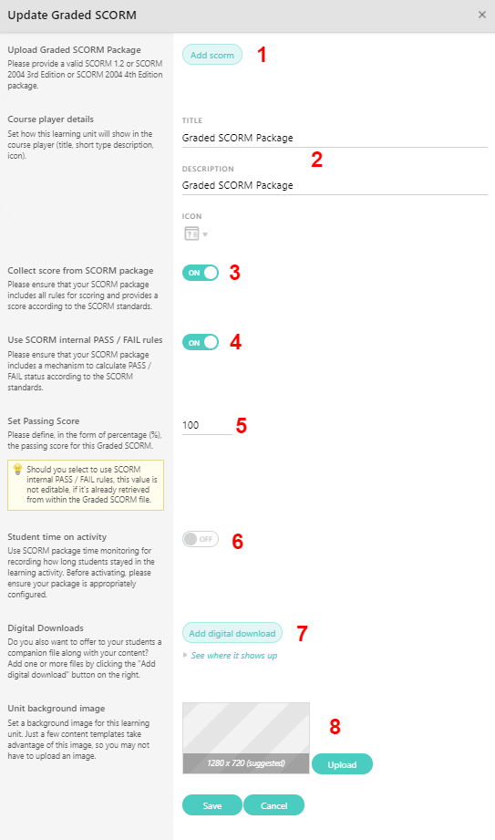 how to modify the graded scorm settings on LearnWorlds