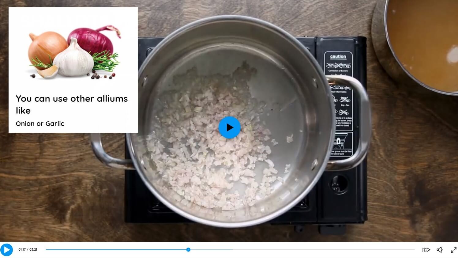 An example of adding the incredients as a pop-up to a cooking video.