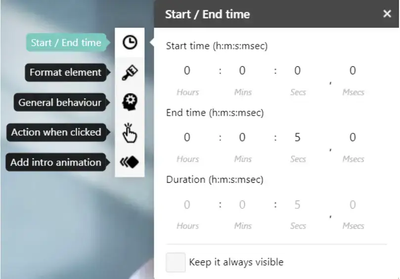 LearnWorlds Interactive video editor - settings screenshot