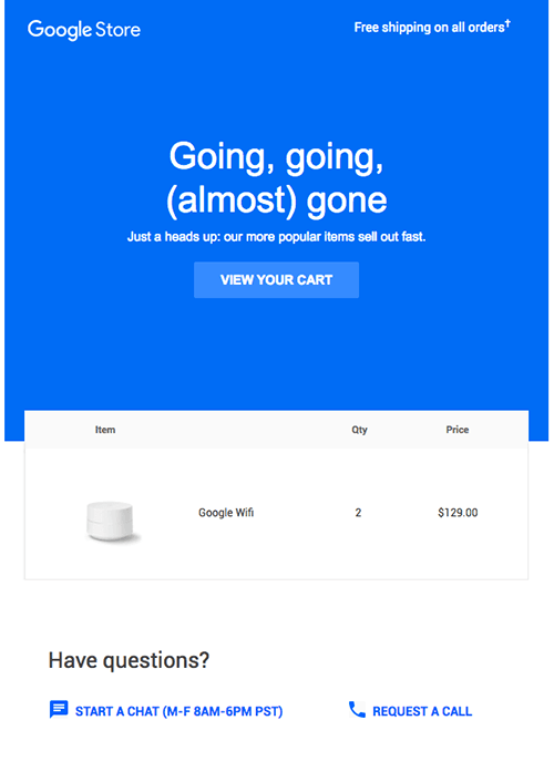Google store's email example on urgency