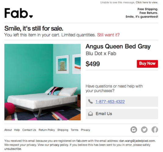 Fab's example on cart abandonment