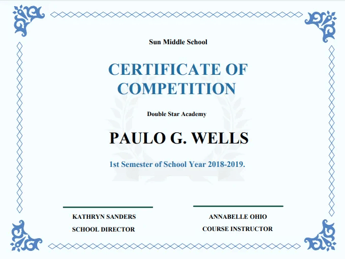 Example of a certificate of completion.