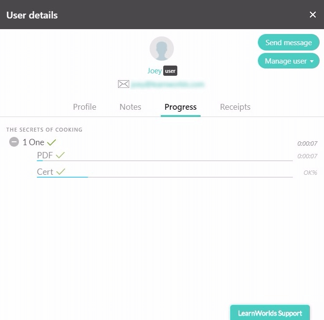 User details card as an instructor on LearnWorlds will view it.