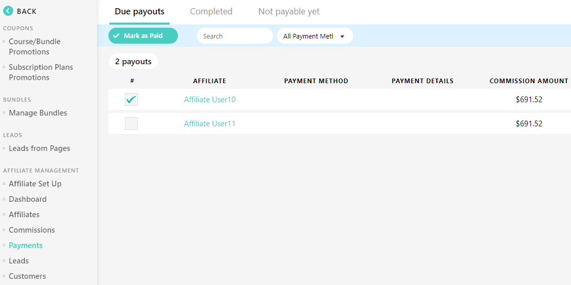 affiliate payouts reporting