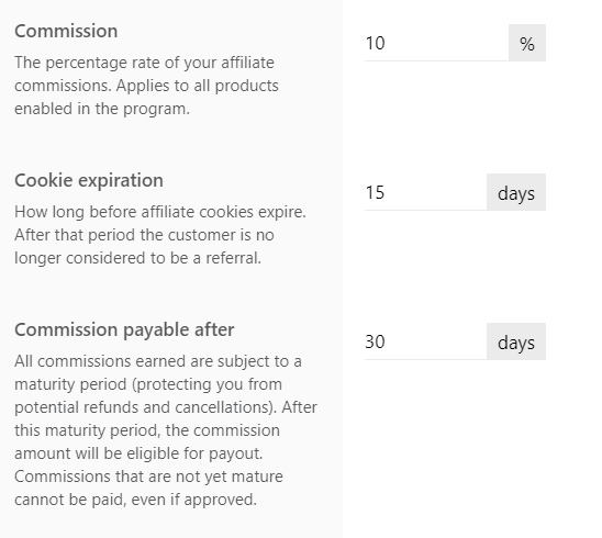 affiliate settings on LearnWorlds