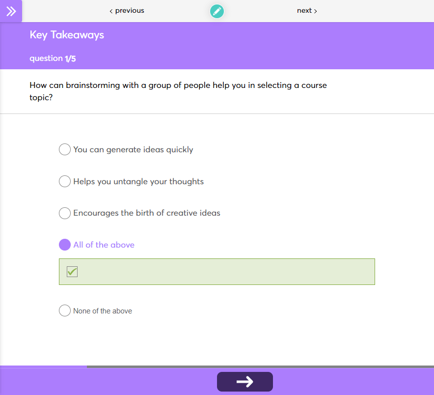 Learnworlds quiz screenshot