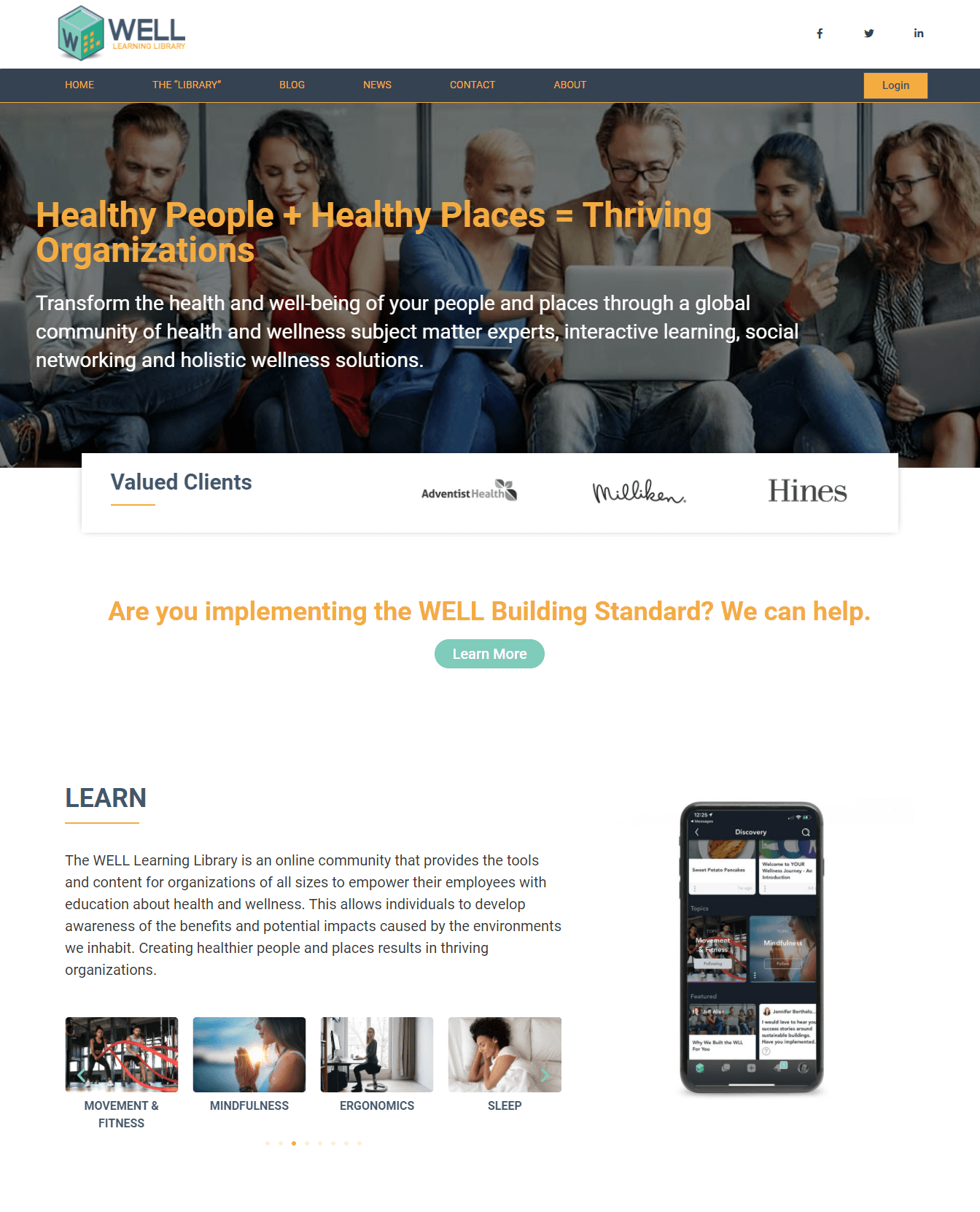 Well learning library screenshot of landing page