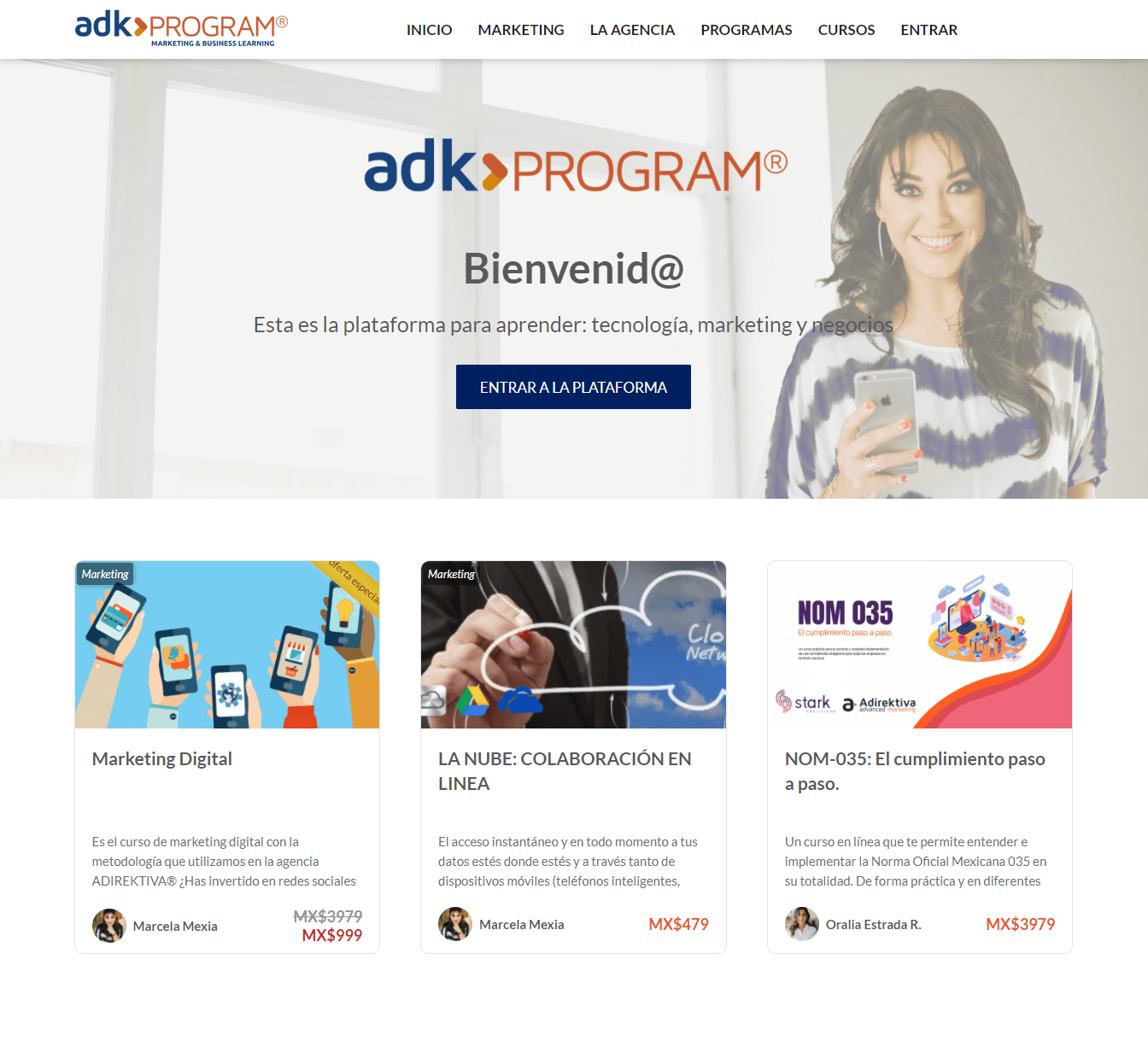 adk program screenshot of landing page