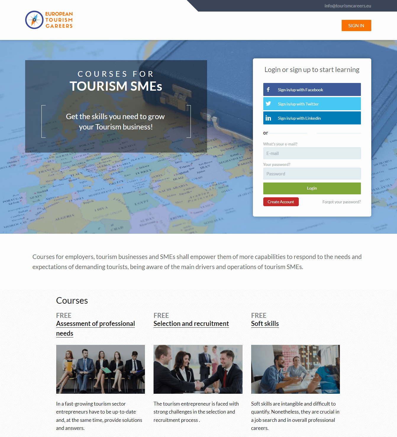 european tourism careers screenshot of landing page