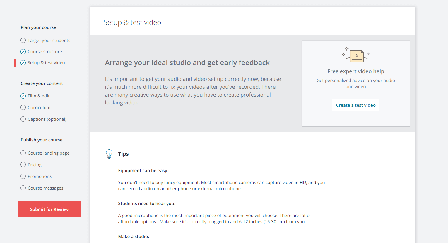 a screenshot of the course creation bar inside udemy