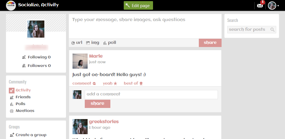 a screenshot showing the view of the community inside LearnWorlds