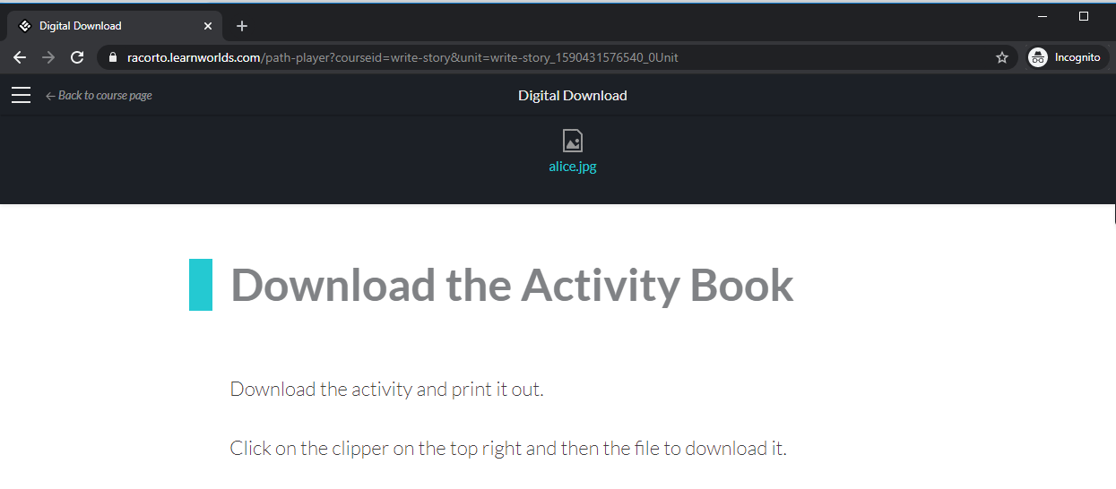 Digital download example on Learnworlds