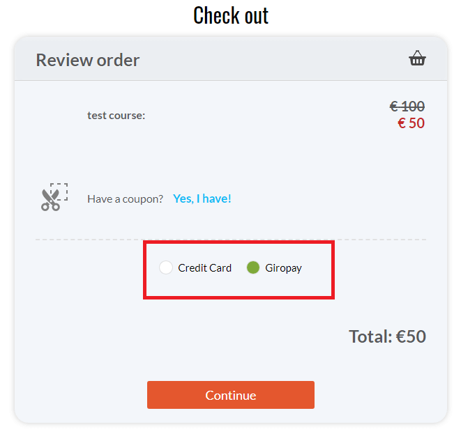 How Giropay looks on LearnWorlds' Checkout