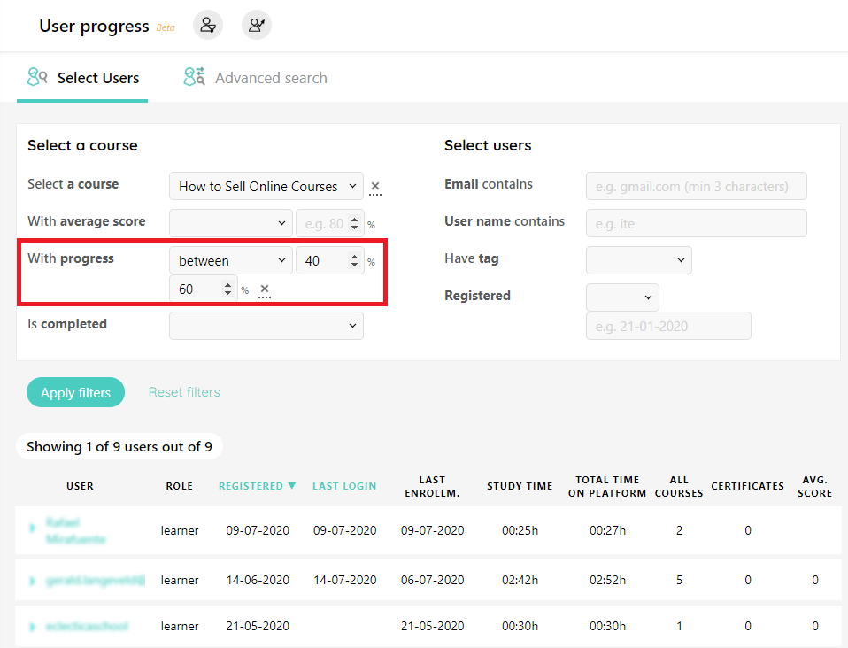 based on course progress example