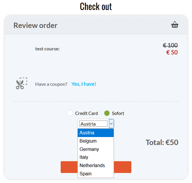 How Sofort payments look on LearnWorlds