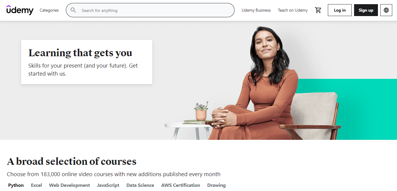 A screenshot of Udemy's home page.