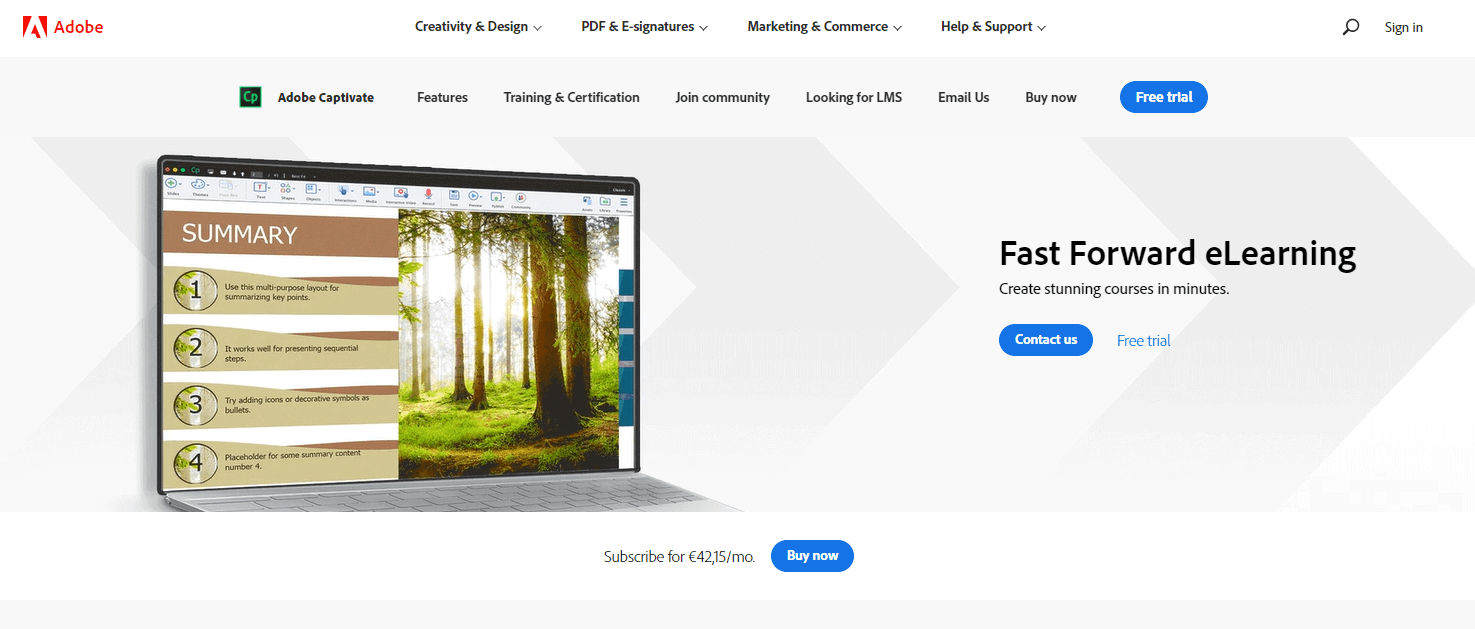 screenshot of adobe captivate