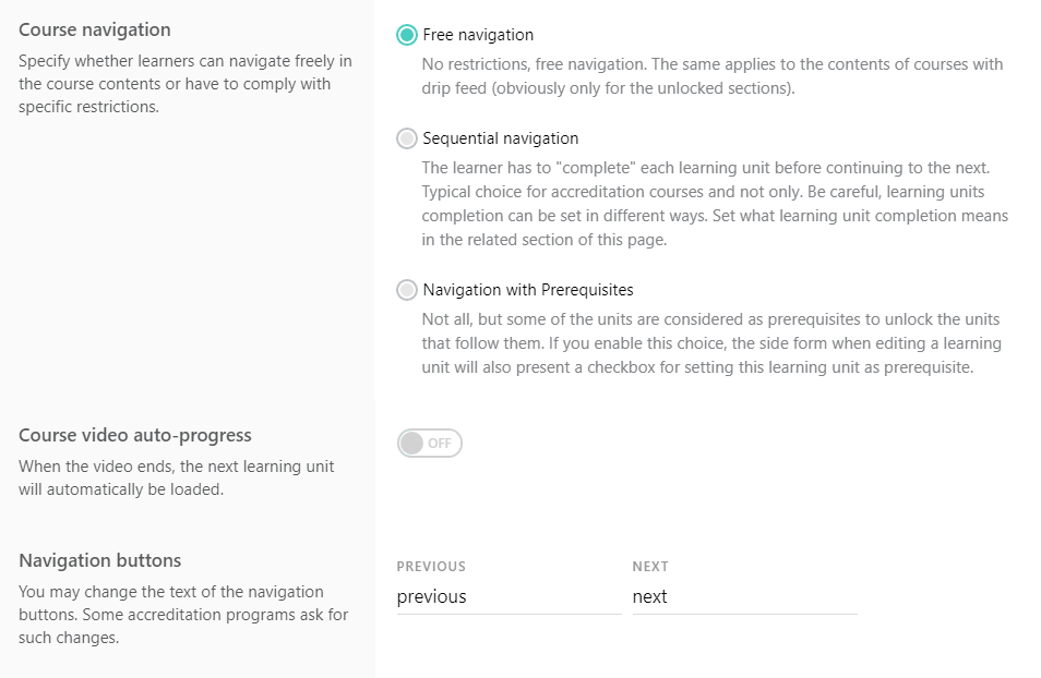 Course Navigation rules and restrictions for progress for course compliance on LearnWorlds.