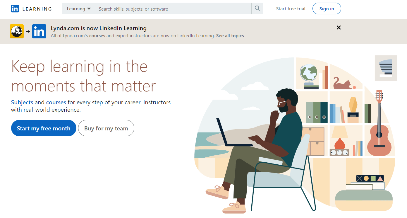screenshot οf LinkedIn Learning's websitε