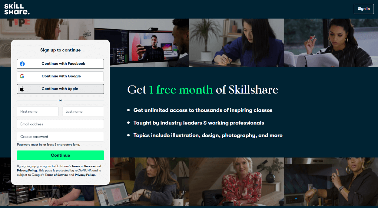 screenshot from skillshare.com