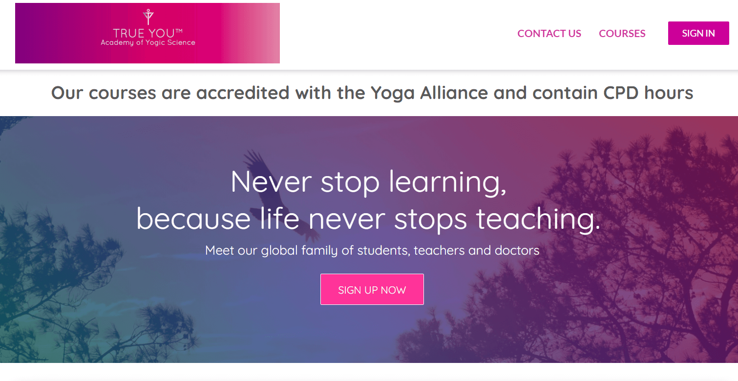 A screenshot showing the website of a LearnWorlds yoga academy.