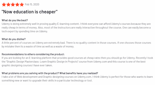 Udemy reviews on G2