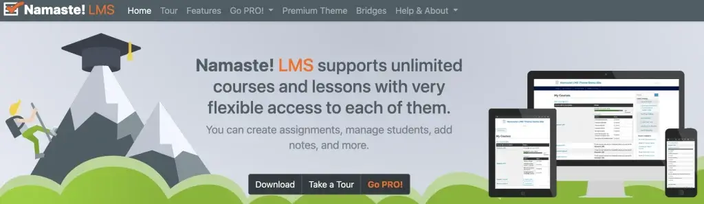 Namaste! LMS landing page screenshot