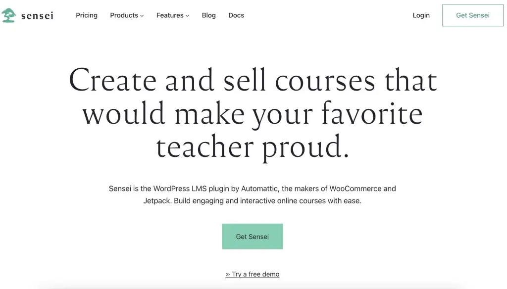 Sensei LMS landing page screenshot