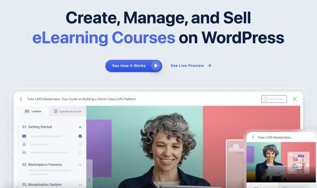 Tutor LMS landing page screenshot