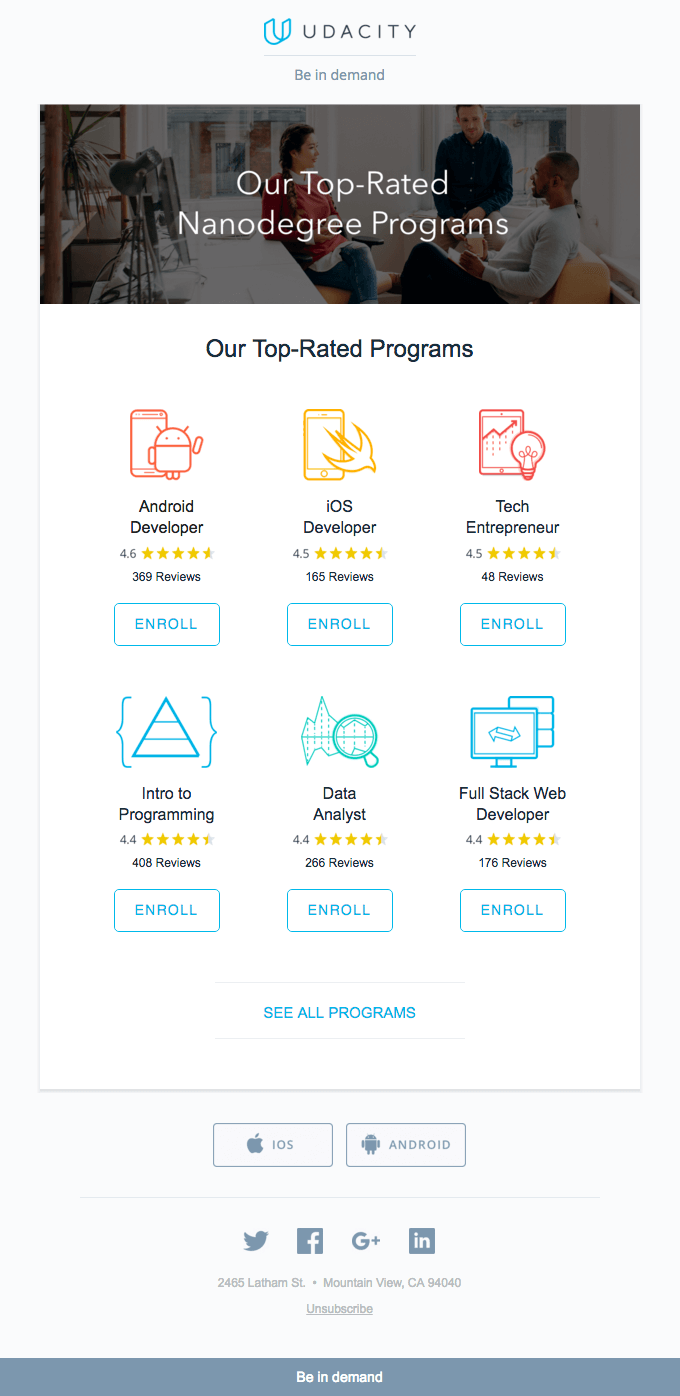 An image showing Udacity's customer acquisition email example.