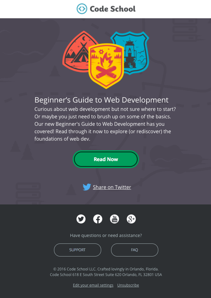 An image showing Code School's onboarding email example.